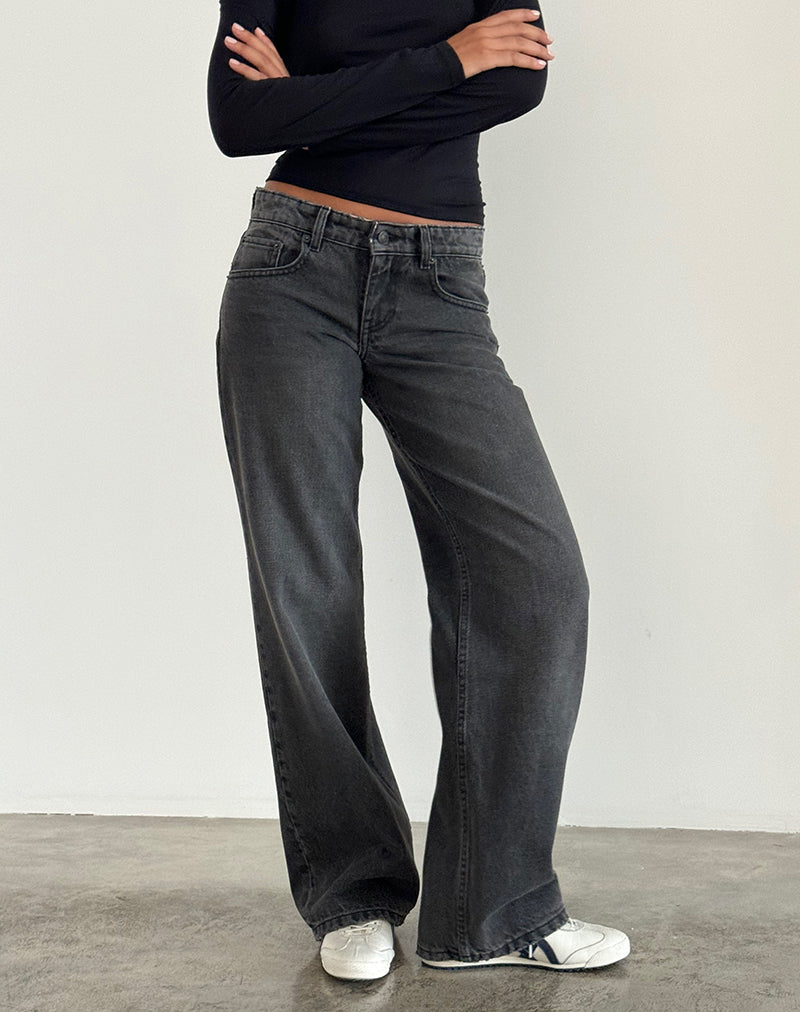 Low Rise Parallel Jeans in gewassen zwartgrijs