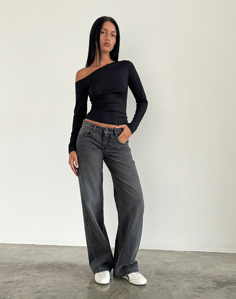 Low Rise Parallel Jeans in gewassen zwartgrijs