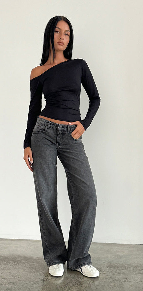 Afbeelding van Low Rise Parallel Jeans in Washed Black Grey
