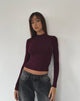 Afbeelding van Mabel Hoge Hals Lange Mouw Geribbelde Top in Oxblood