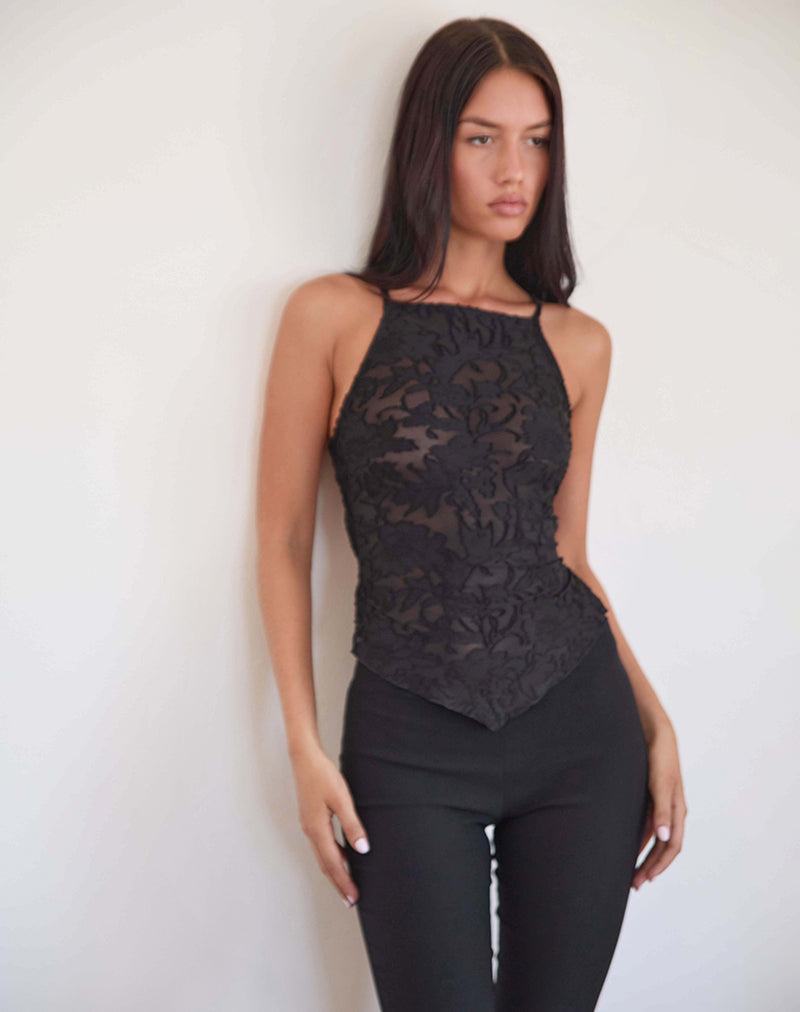 Afbeelding van Maddison Top in Sheer Flower Zwart