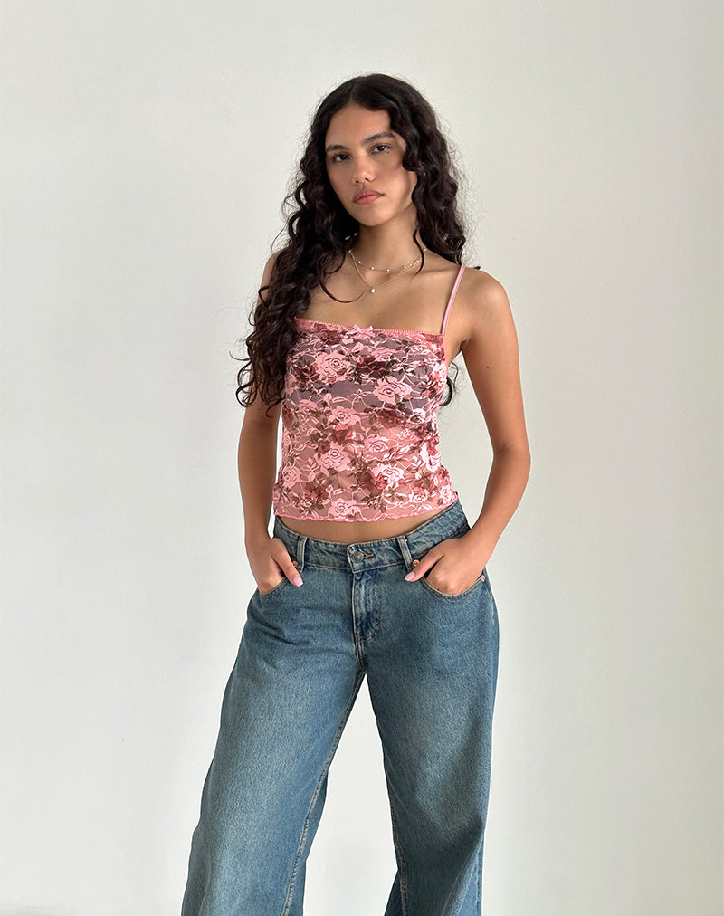 Afbeelding van Magita Top in Pink Lace Floral Bloom