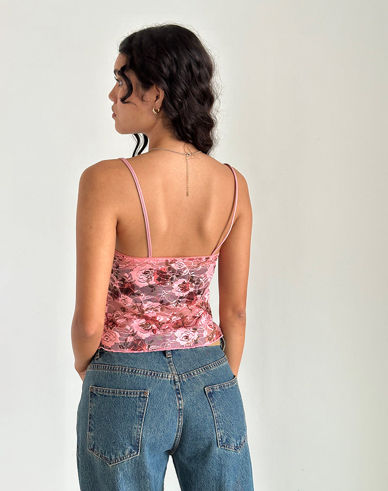 Afbeelding van Magita Top in Pink Lace Floral Bloom