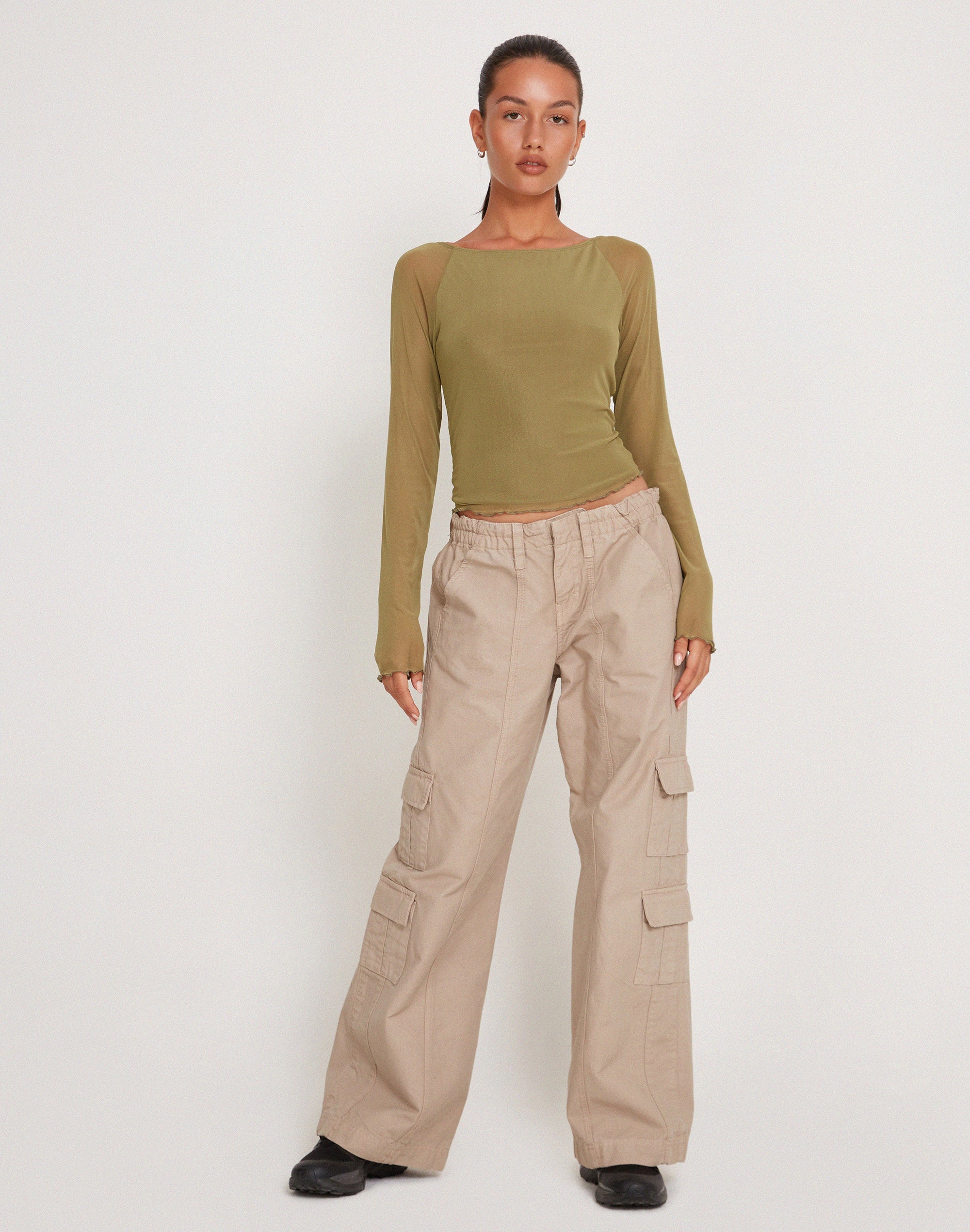 Afbeelding van Mahira Mesh Top met lange mouwen in Olijf