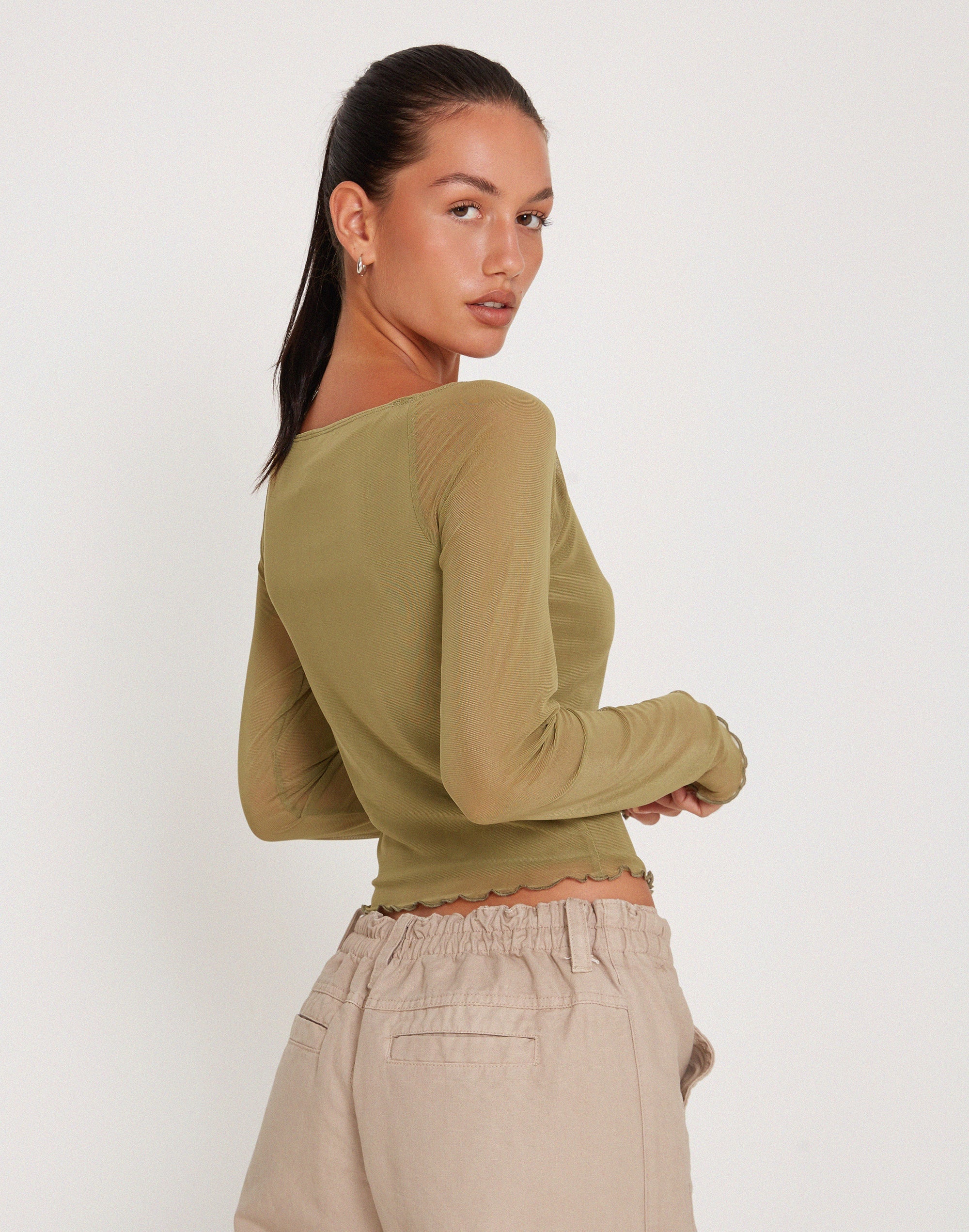 Afbeelding van Mahira Mesh Top met lange mouwen in Olijf