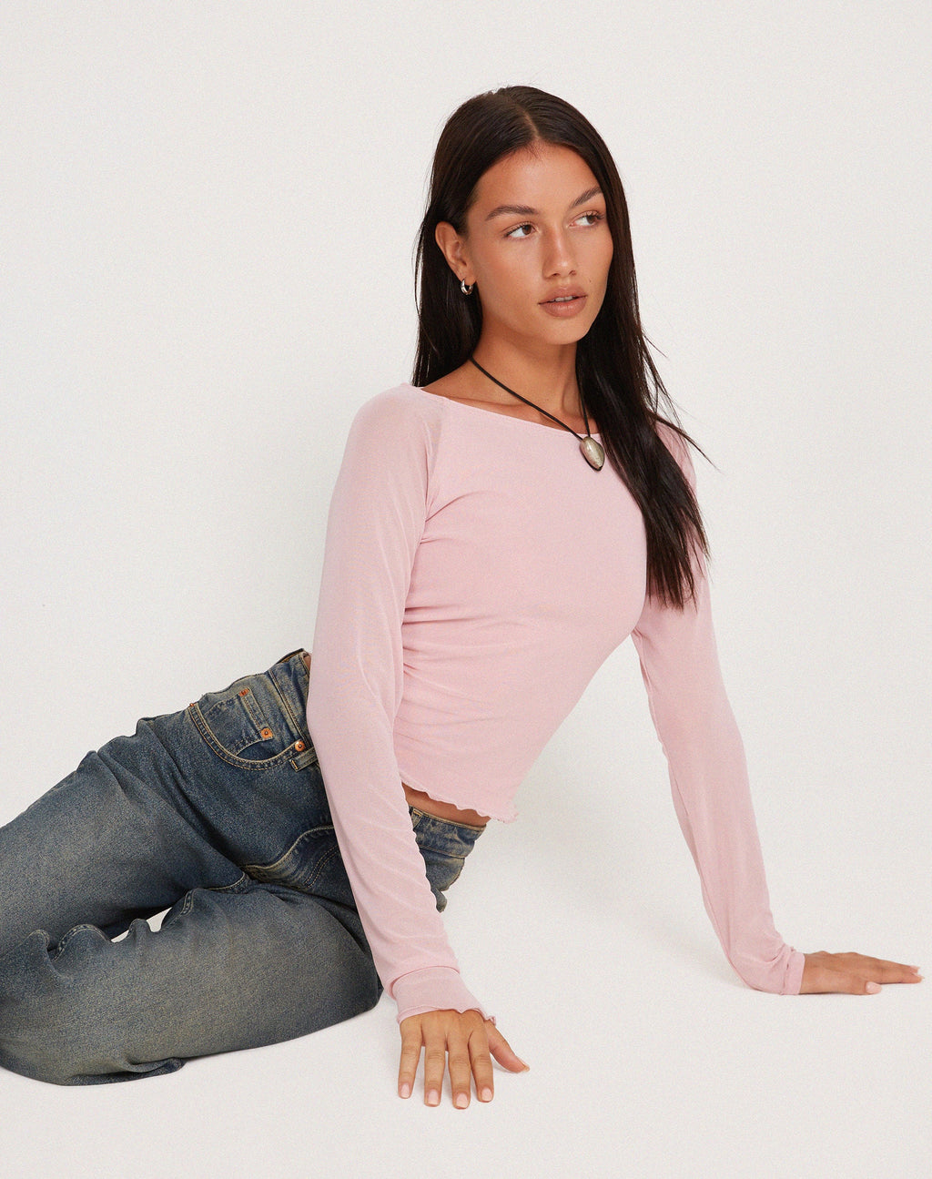 Mahira Mesh Top met lange mouwen in Roze