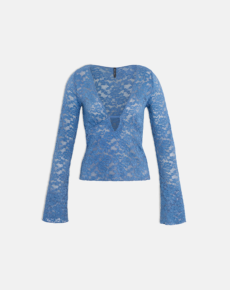 Afbeelding van Mahota Deep Plunge Long Sleeve Top in donkerblauw kant