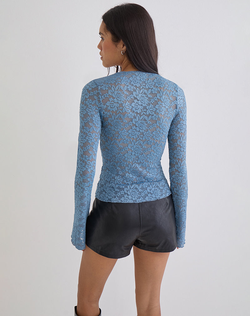 Afbeelding van Mahota Deep Plunge Long Sleeve Top in donkerblauw kant