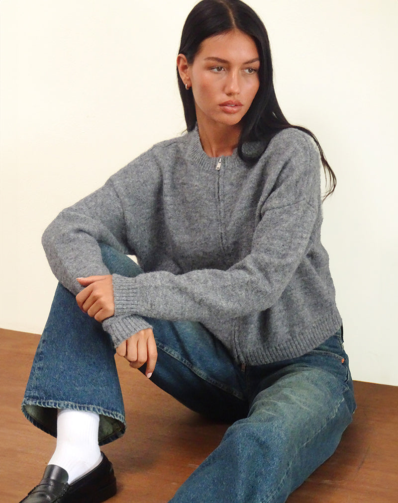 Afbeelding van Maira Zip Through Jacket in Knit Grey