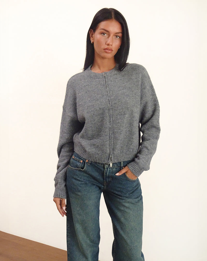Afbeelding van Maira Zip Through Jacket in Knit Grey