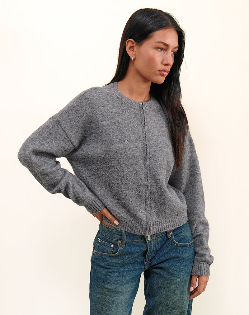 Afbeelding van Maira Zip Through Jacket in Knit Grey