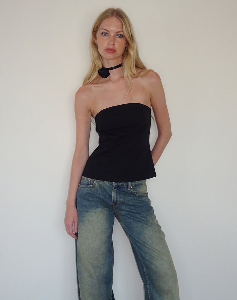 Afbeelding van Mairi Longline Bandeau Top in Zwart Tailoring
