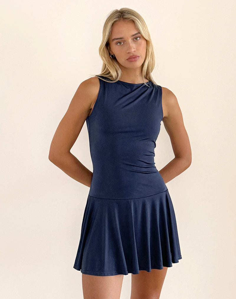 Afbeelding van Maisha Open Rug Strik Mini Jurk in Slinky Navy