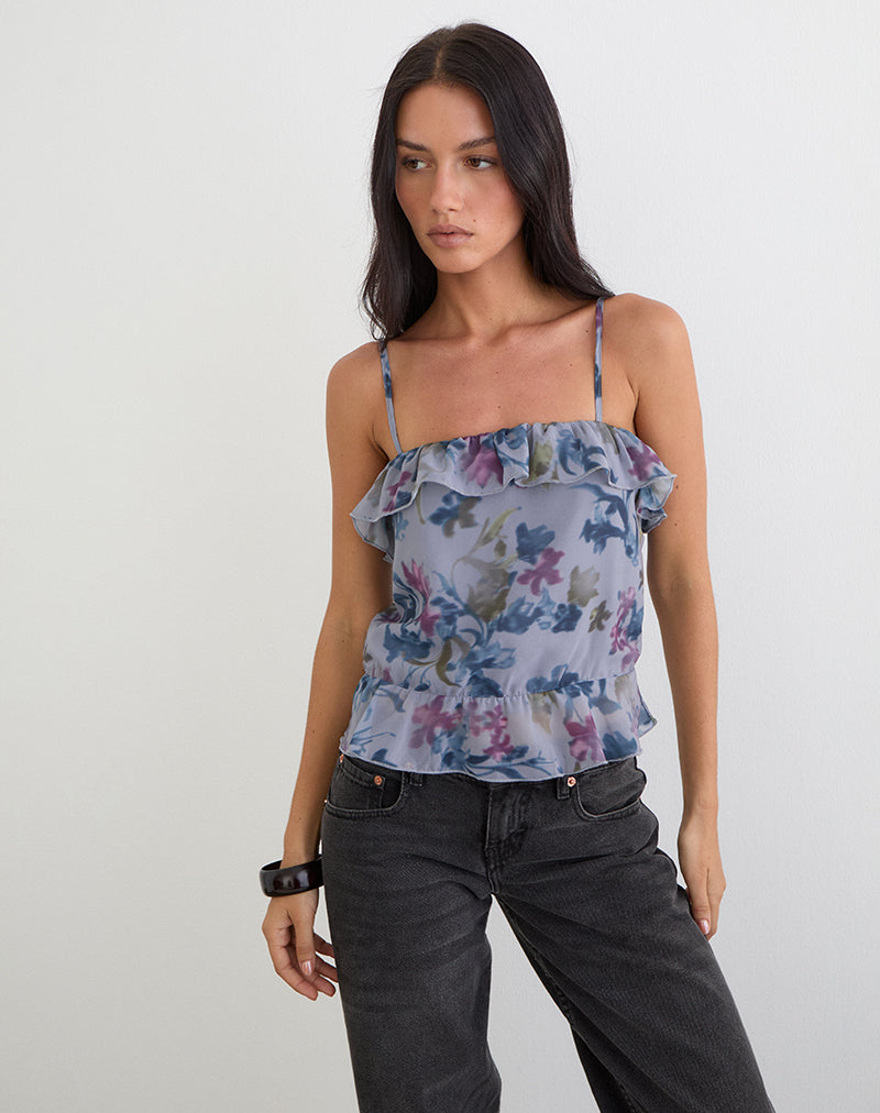 Maitra Cami Top in Chiffon Shadow Lily Blue