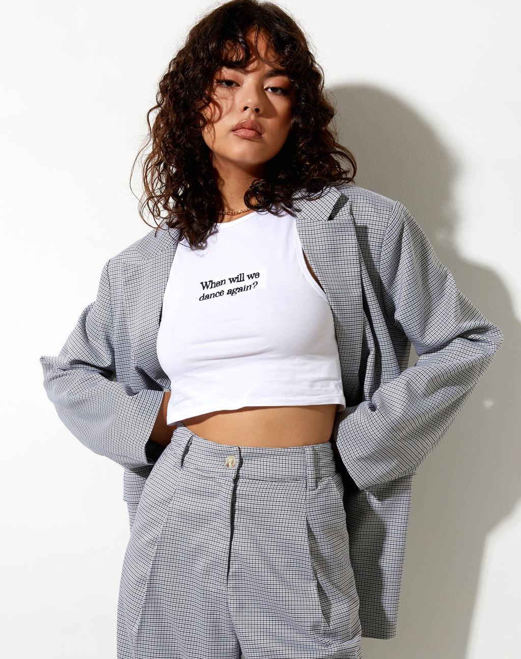 Maiwa Blazer in Klein geruit Zwart Grijs