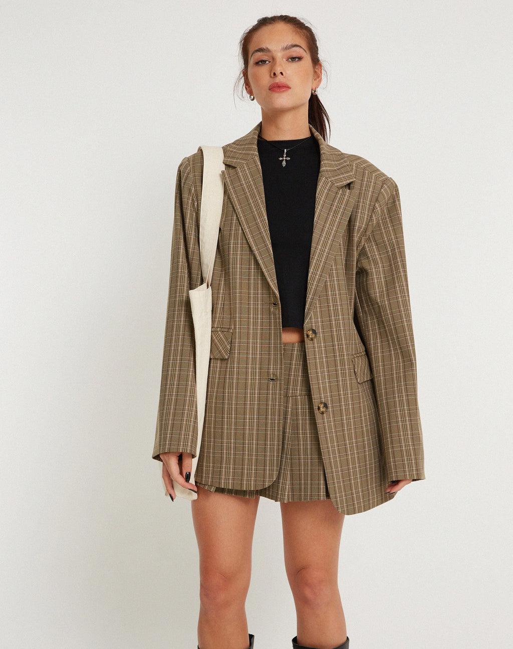 Maiwa Blazer in Geruit Bruin