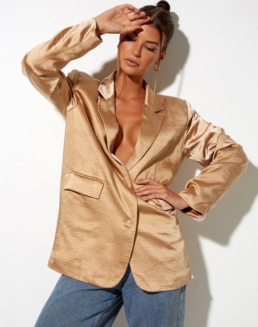 Maiwa Blazer in Satijn Goudkleurig Zand
