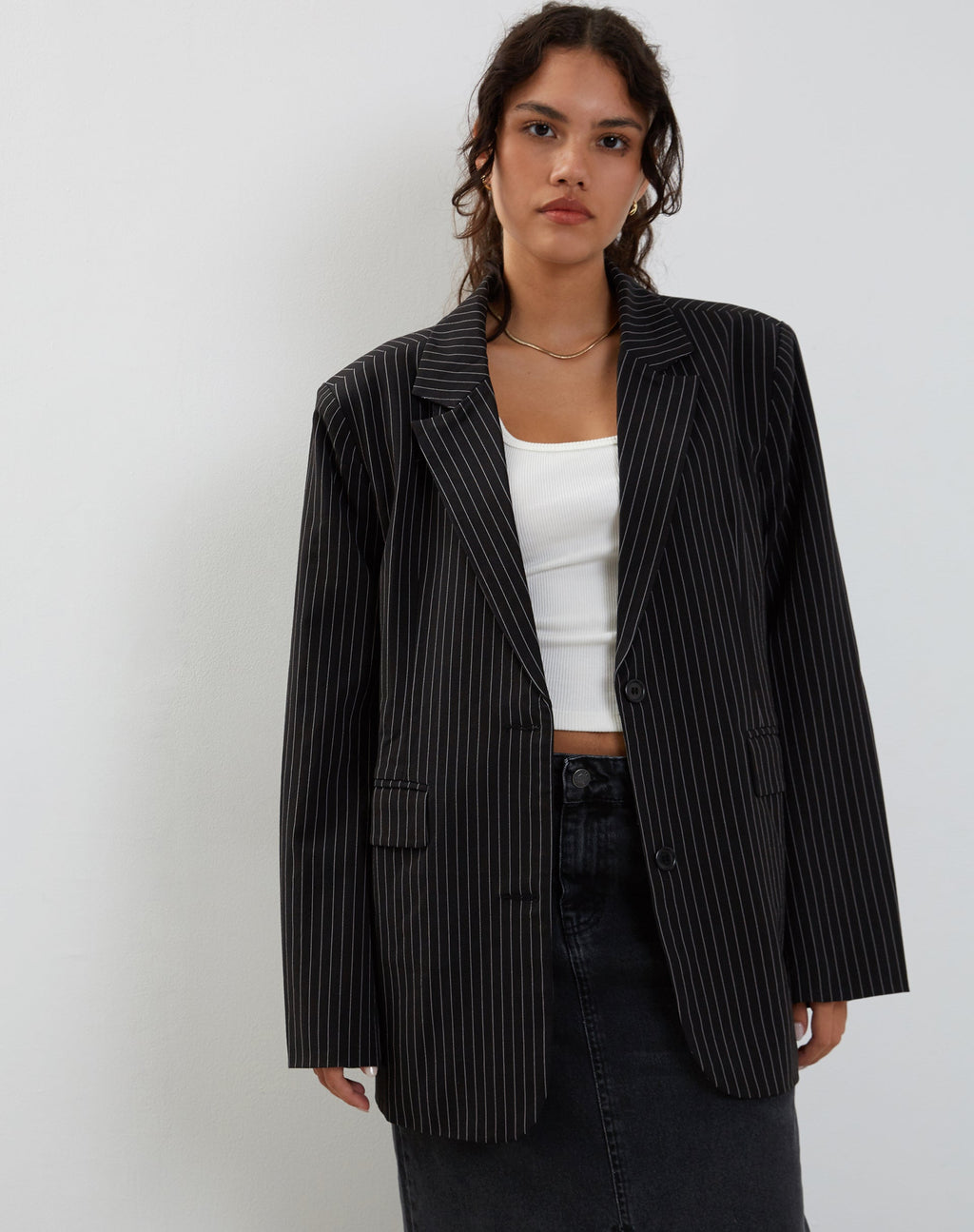 Maiwa Blazer in Krijtstreep Zwart