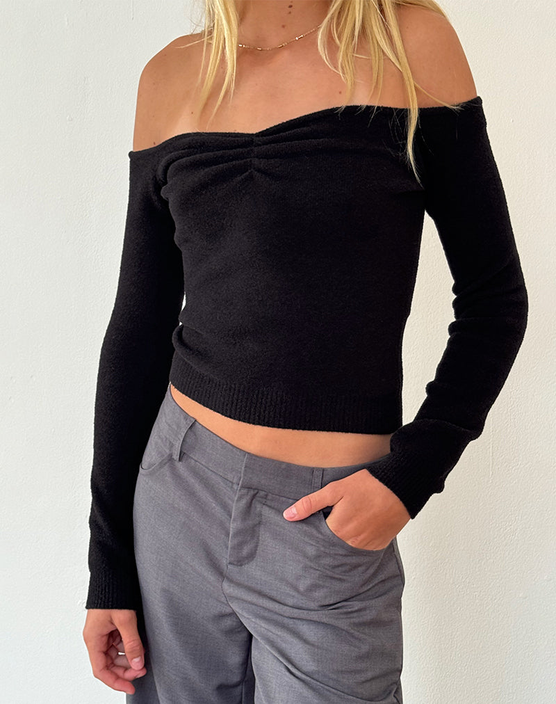 Makena Bardot Trui in Geborsteld Zwart