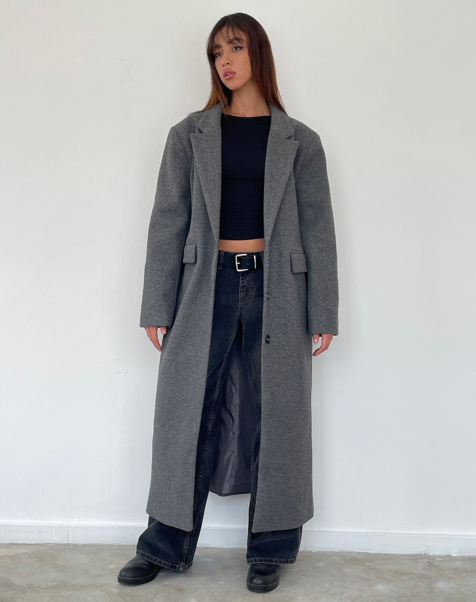 Afbeelding van Malati Wollen Longline Mantel in Charcoal