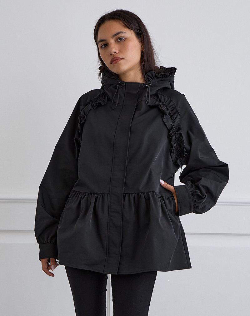 Malcari Peplum Nylon Jas in Zwart