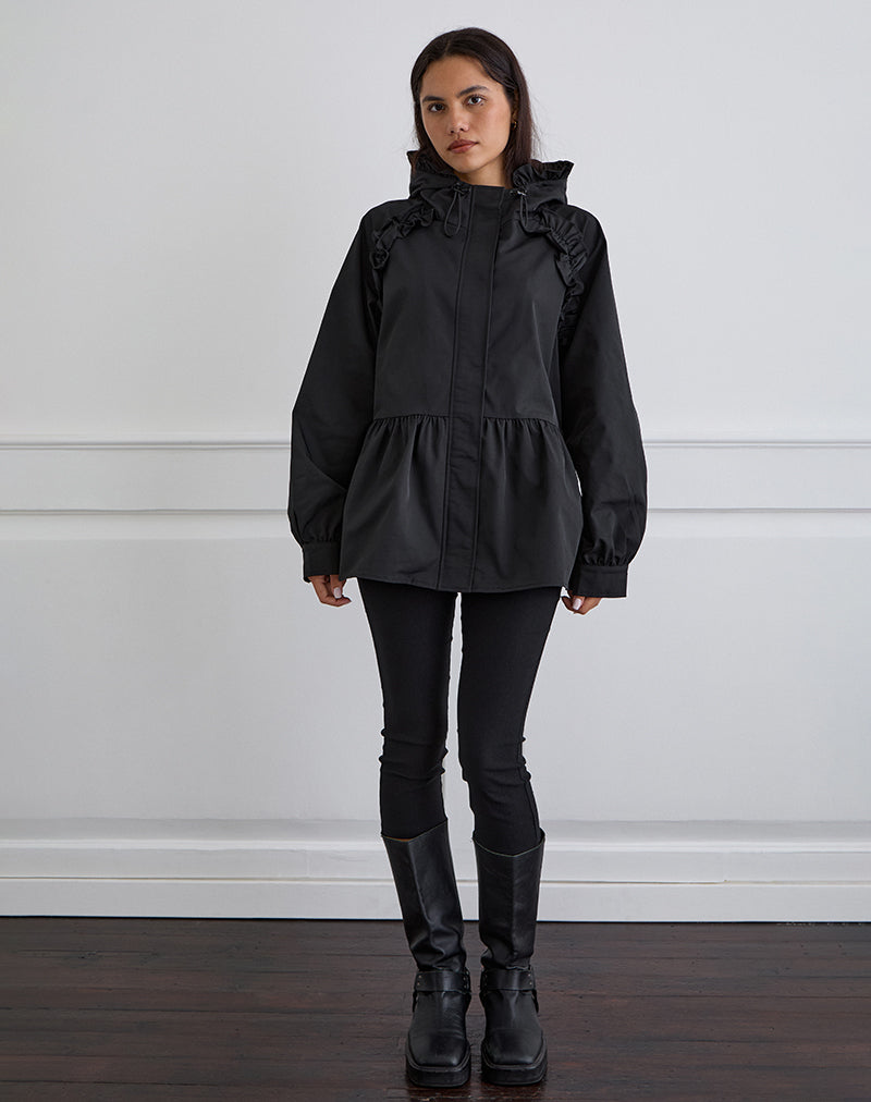 Malcari Peplum Nylon Jas in Zwart