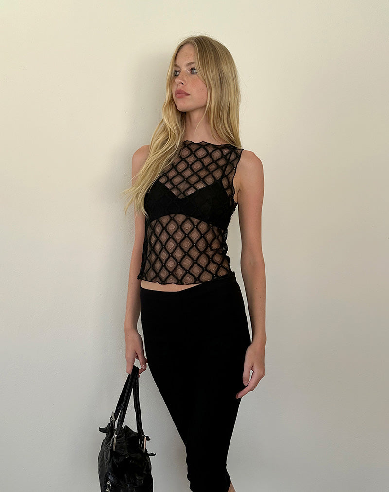 Afbeelding van Maloe Lac Patterned Tank Top in Zwart
