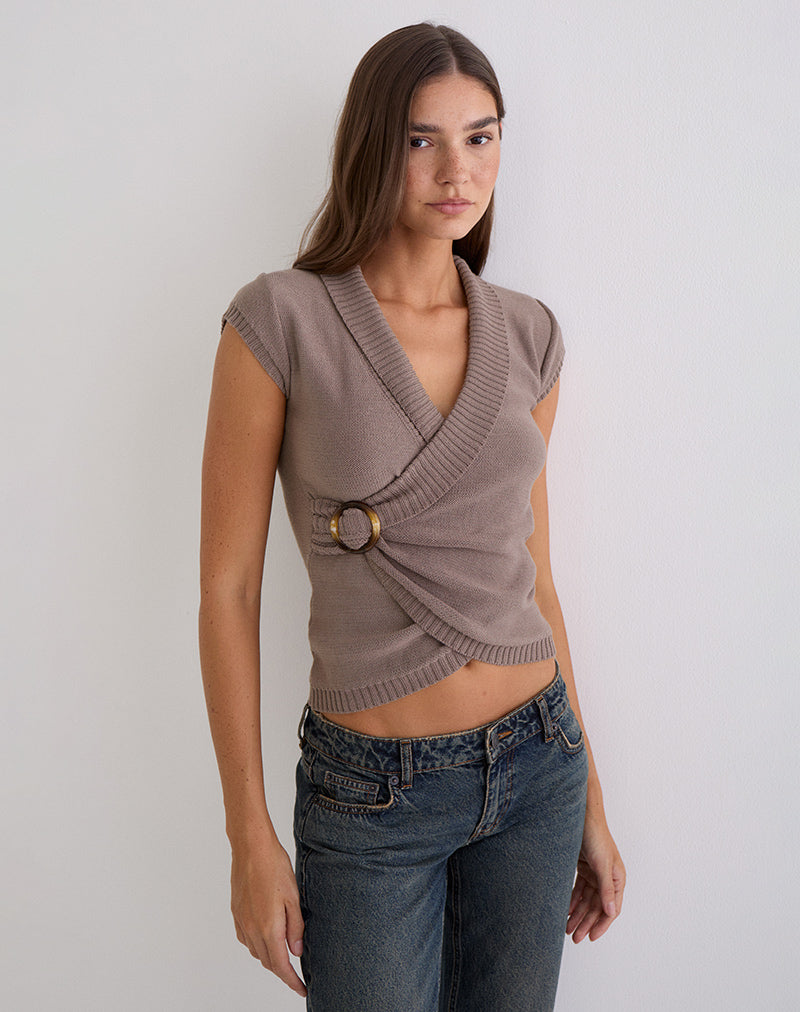 Image of Malya Top with Buckle in Knit Taupe