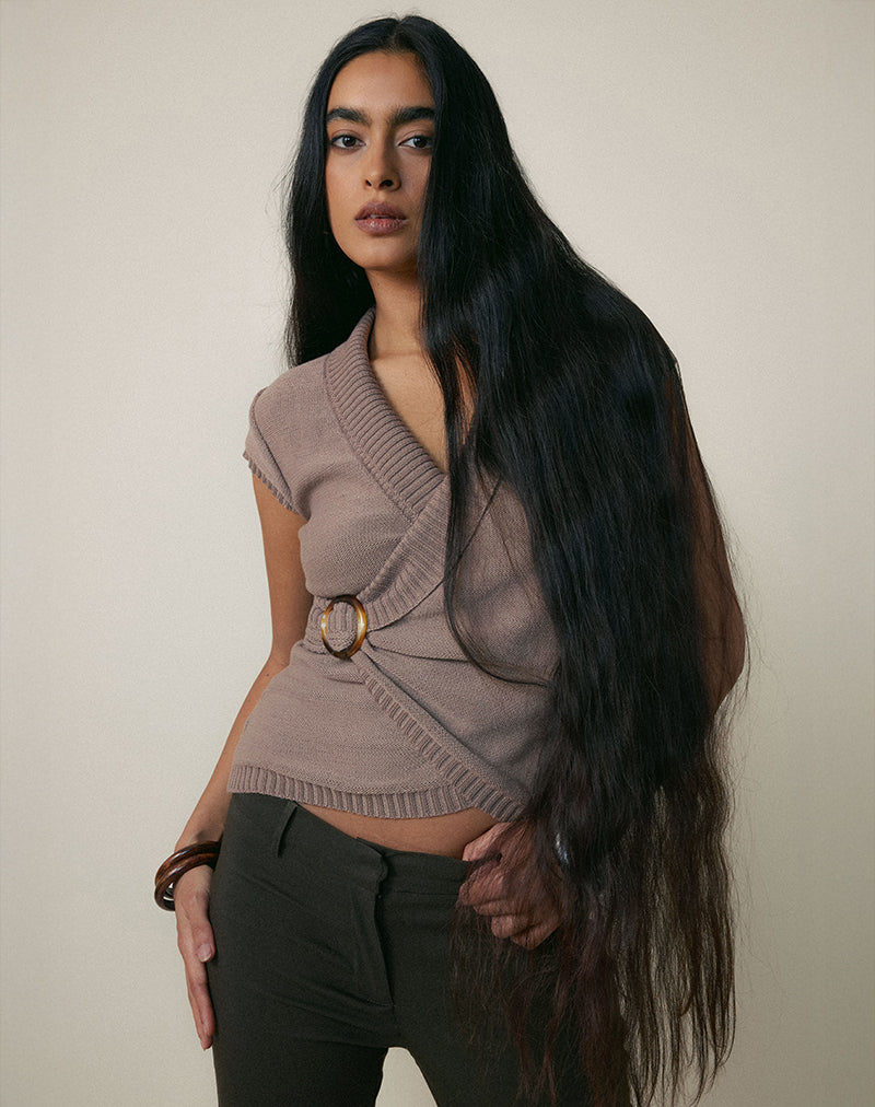 Image of Malya Top with Buckle in Knit Taupe