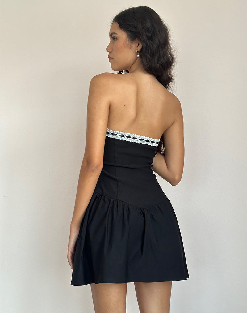 Afbeelding van Manisha Mini jurk in zwart met witte rand
