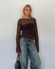 Afbeelding van Manon Sheer Knit Top met lange mouwen in Chocoladebruin