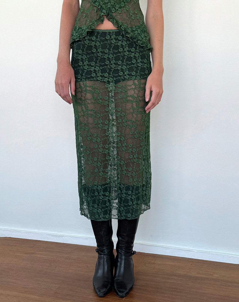 Diri ongevoerde midirok in Sage Canina Rose kant