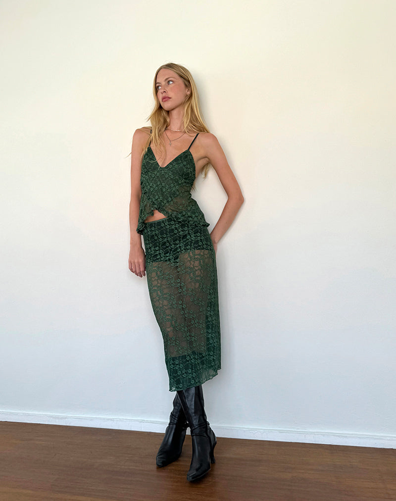 Diri ongevoerde midirok in Sage Canina Rose kant