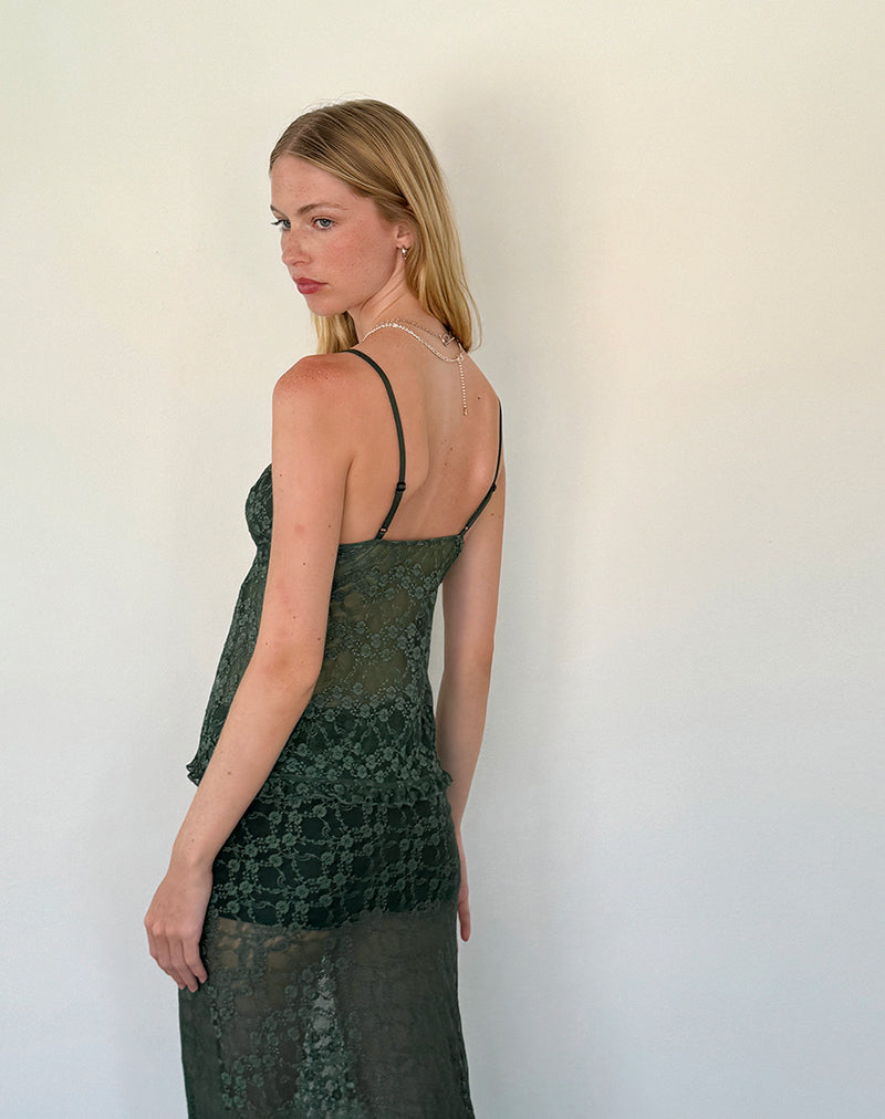 Afbeelding van Manora Cami Top in Sage Canina Rose Kant