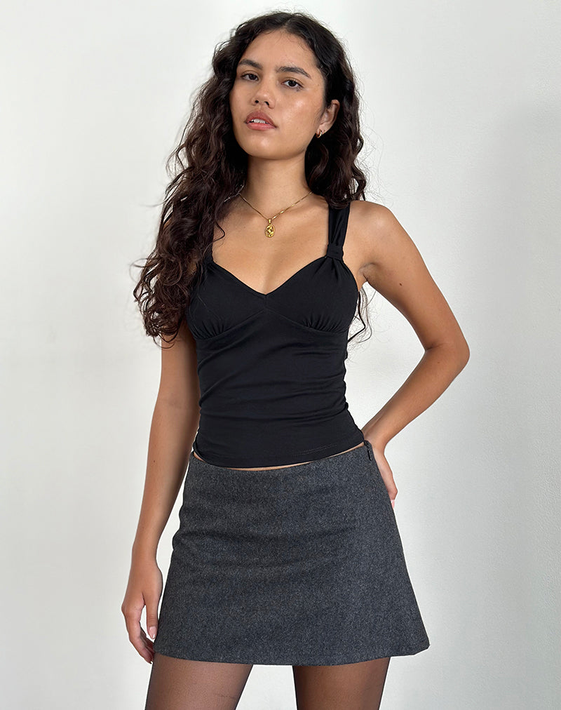 Mantha Knoop Schouder Top in Zwart