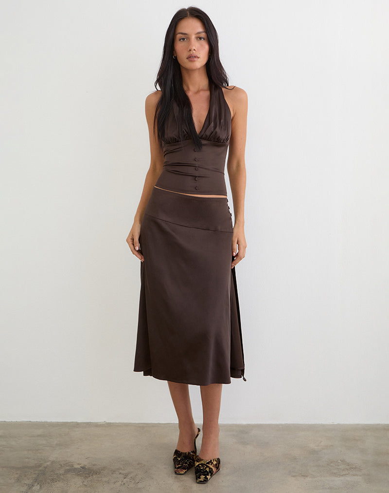 Afbeelding van Manyala midi-rok in satijn donkerbruin