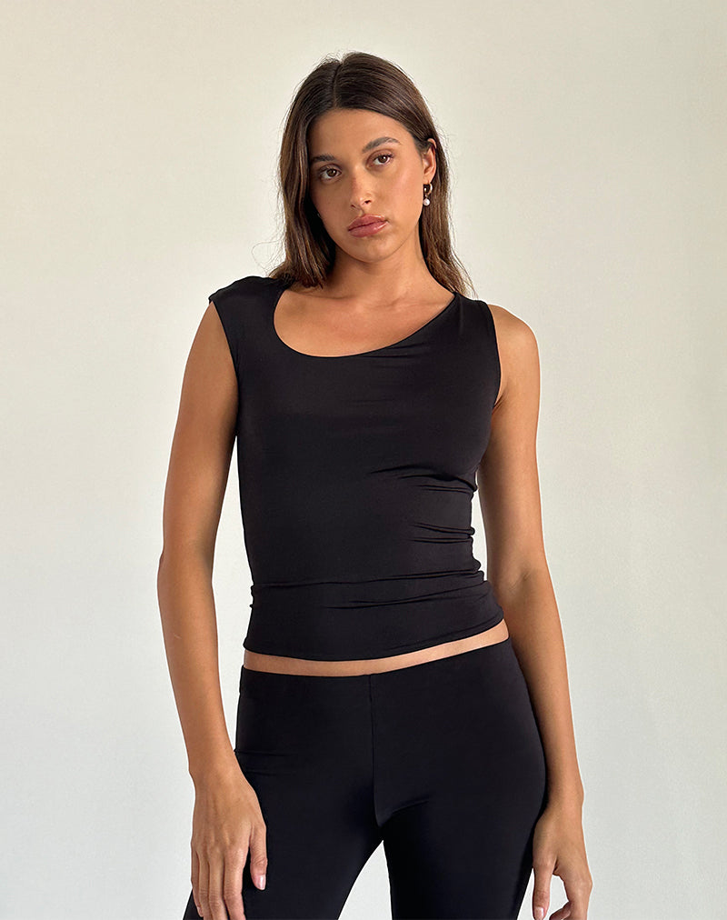Marcie Asymmetrische Top in Slinky Zwart