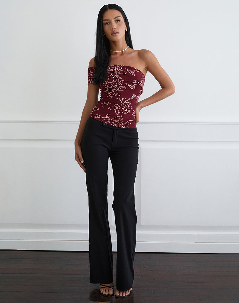 Afbeelding van Marga One Shoulder Top in Outline Rose Maroon