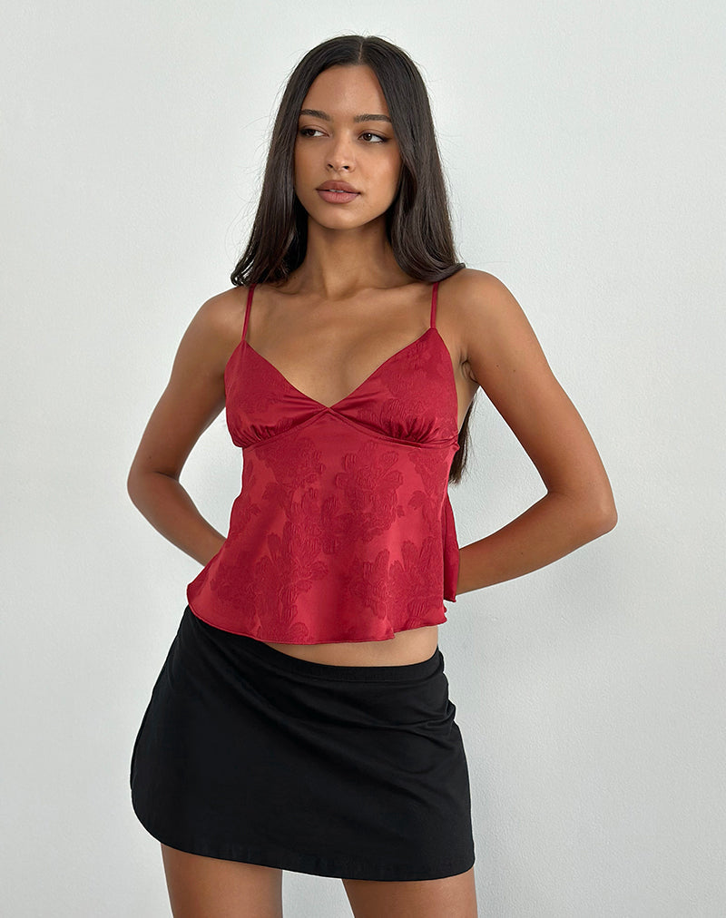 Marinda Top in Satijn Jacquard Bourgondië
