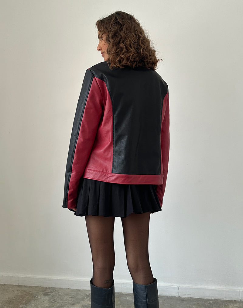 Afbeelding van Marion PU Bikerjasje in rood met zwarte panelen