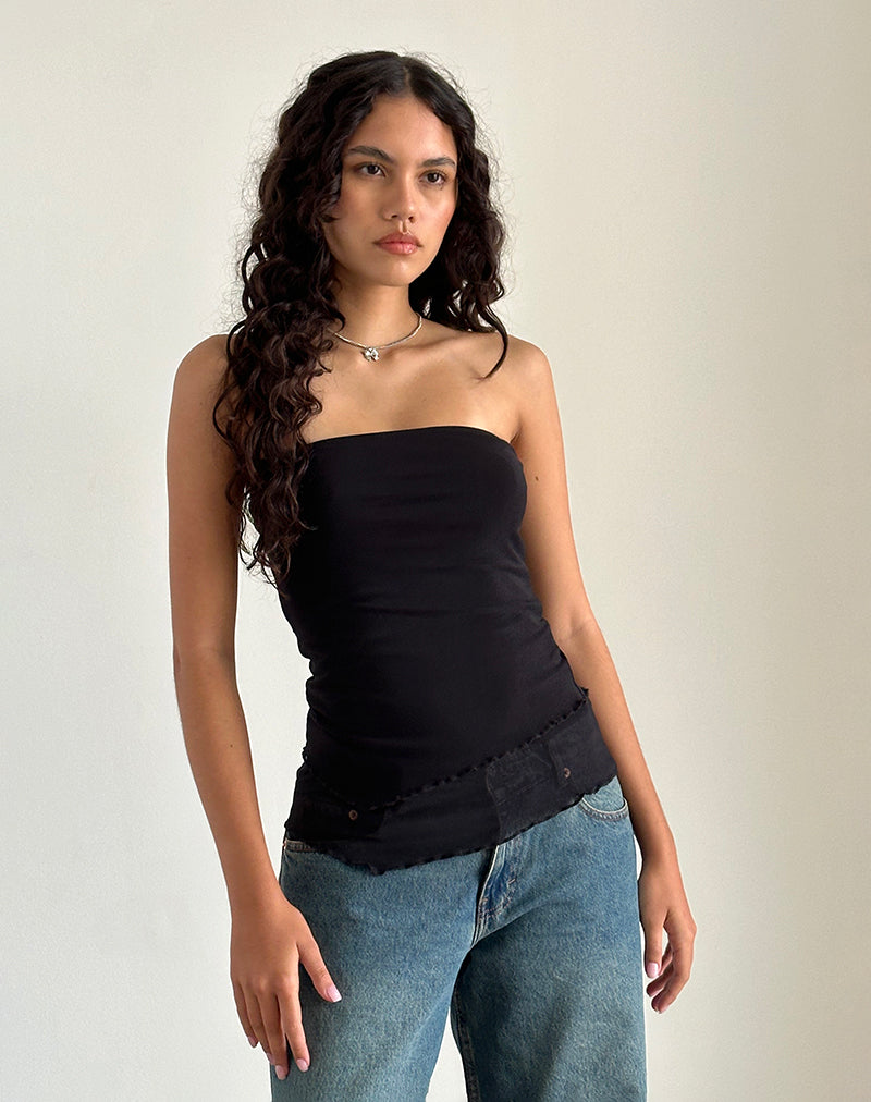 Marissa Lange Asymmetrische Kous Top in Zwart