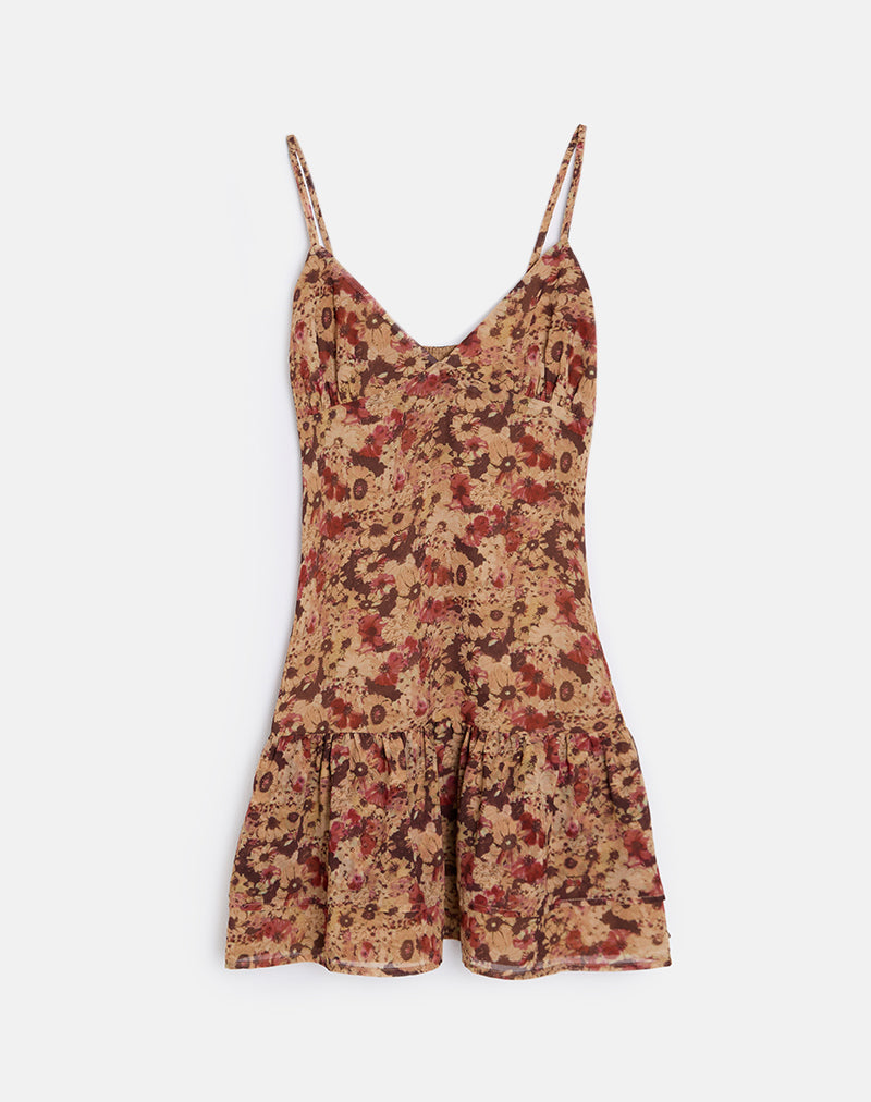 Marja Cami Mini Jurk in Chiffon Rusty Flower