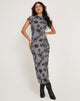 Afbeelding van Maruza Midi Dress in Mesh Doodle Flower Grijs