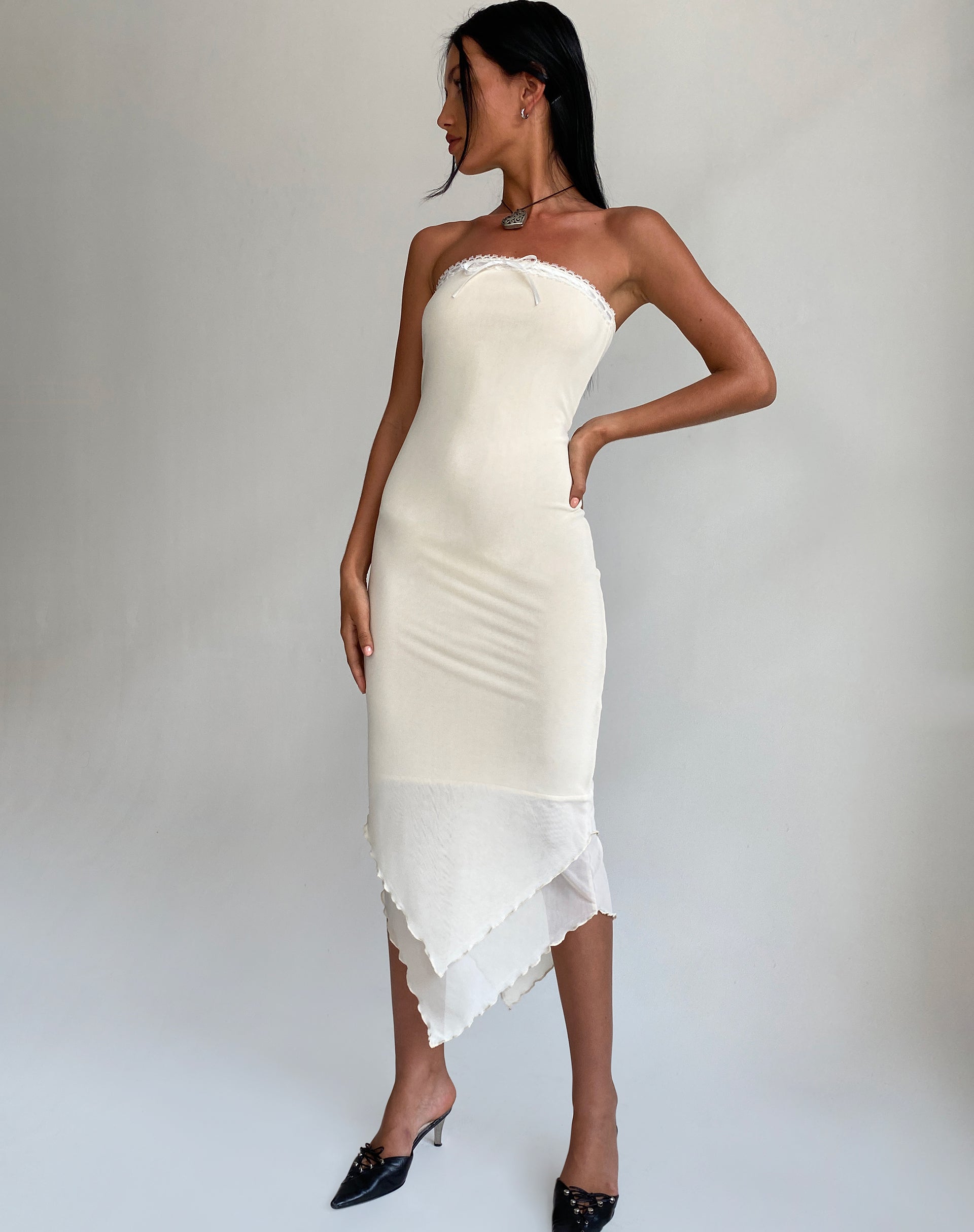 Afbeelding van Marve Bandeau Maxi Dress in Mesh Crème