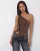 Afbeelding van Marvela Gerimpelde One Shoulder Top in Bittere Chocolade Bruin