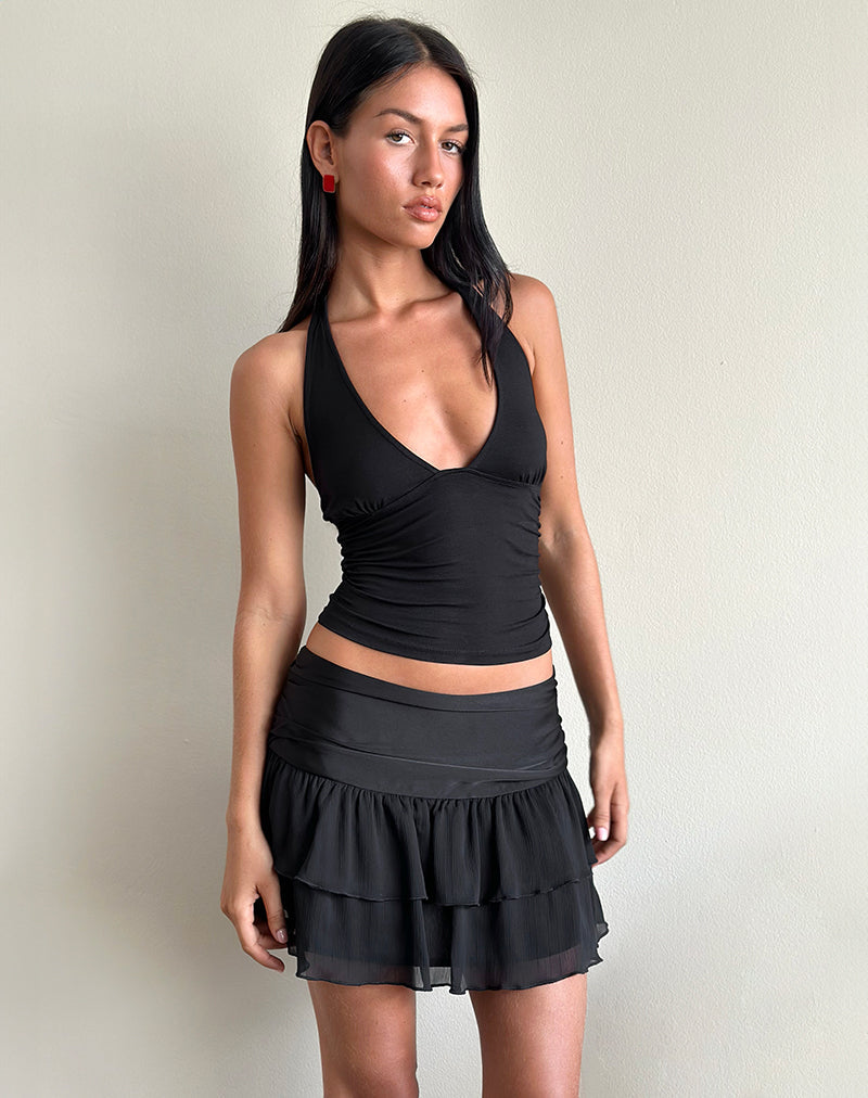 Masama franje minirok in zwart satijn en chiffon