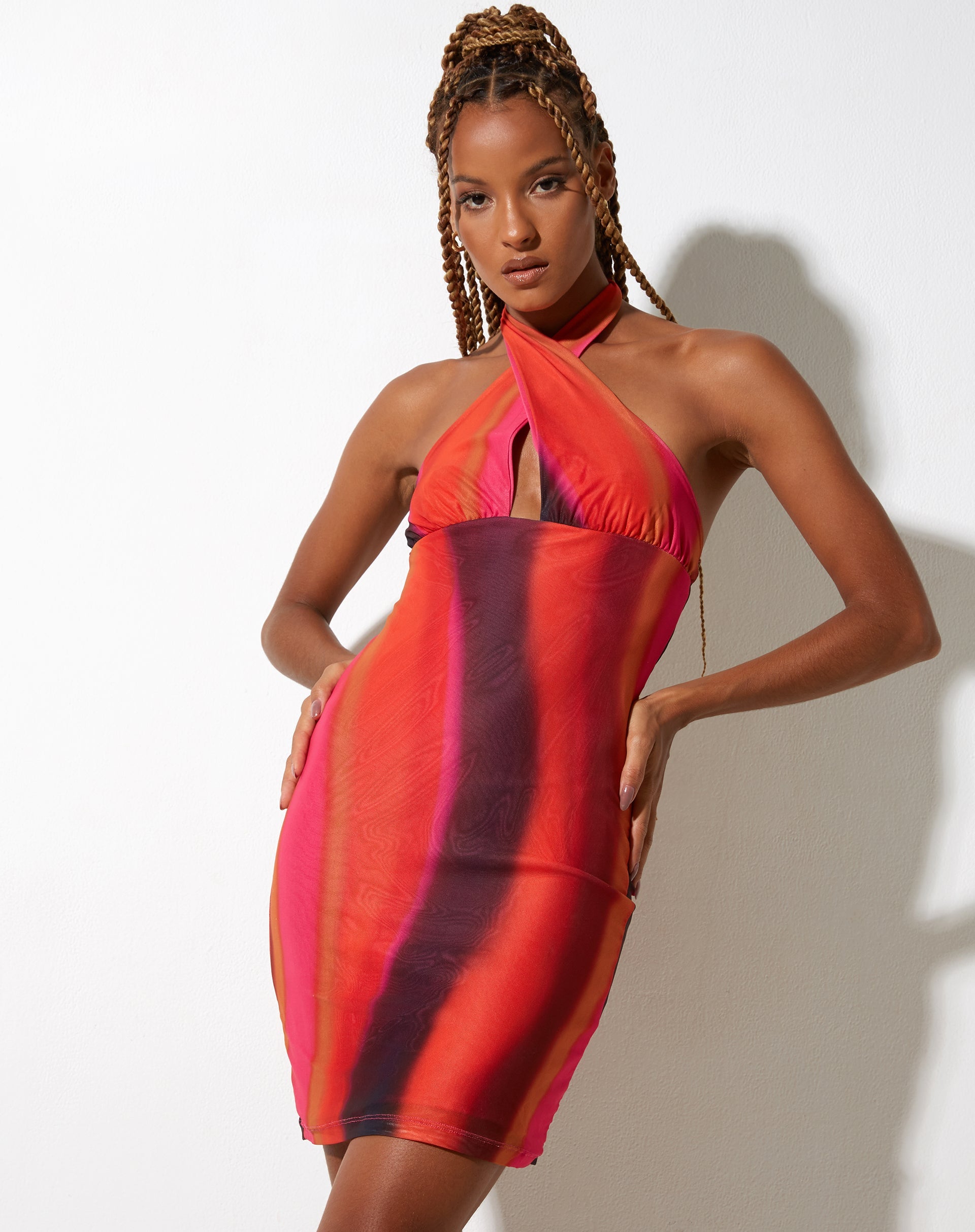 Afbeelding van Matita Bodycon Dress in Solarized Orange en Pink