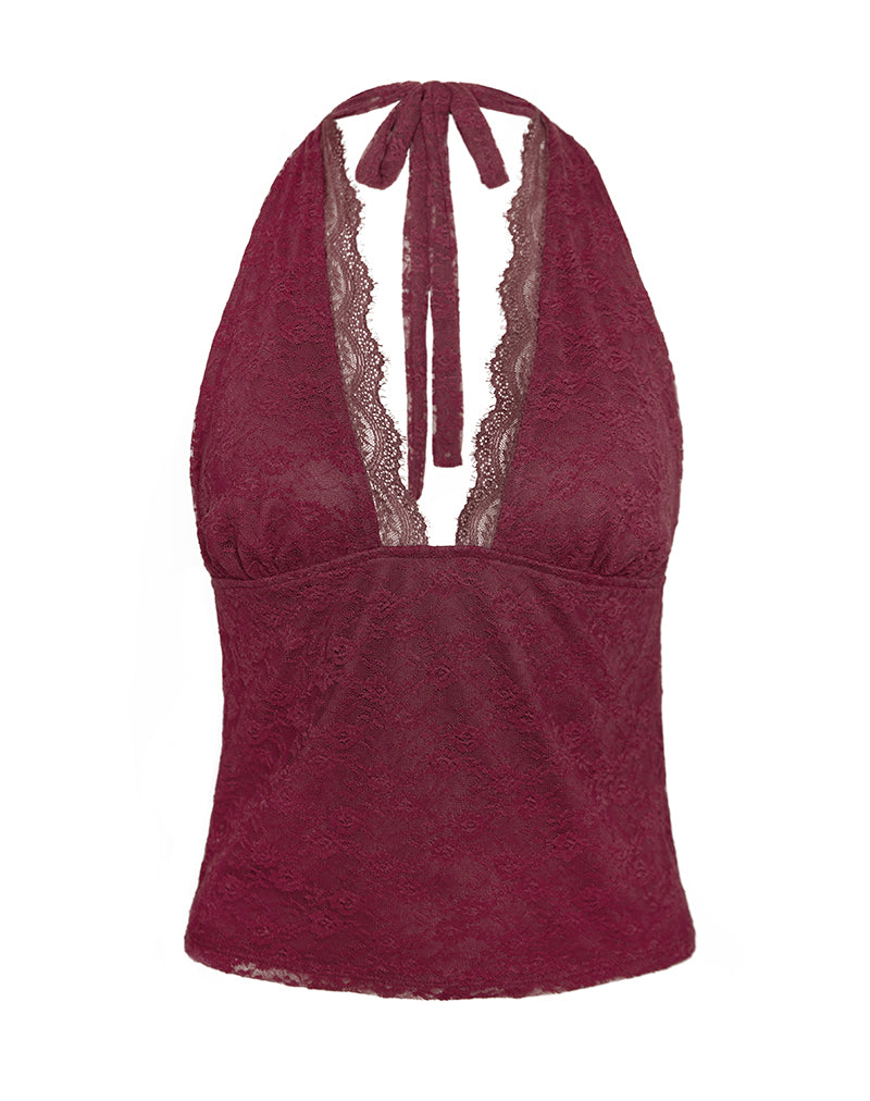 Afbeelding van Matua Halter Top in Klaver Kant Maroon
