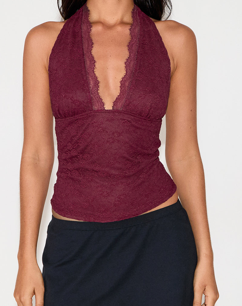 Afbeelding van Matua Halter Top in Klaver Kant Maroon