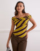 Afbeelding van Maurisia Off Shoulder Top in Retro Stripe Geel
